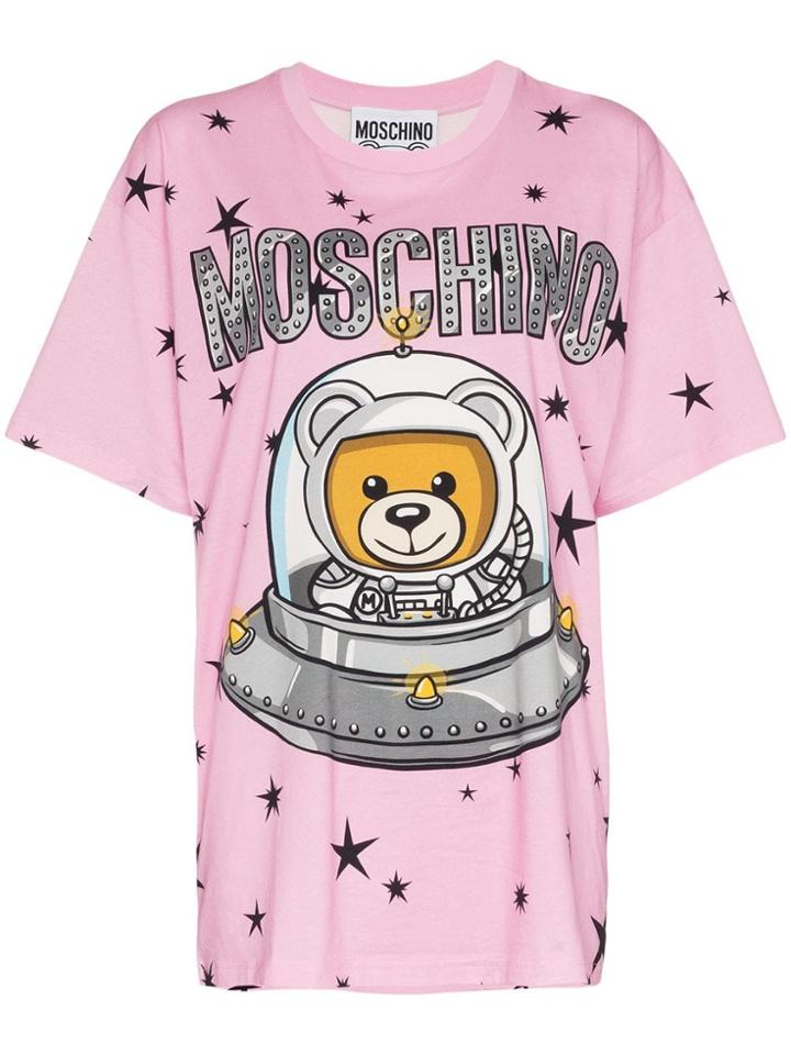 Moschino Mosh Cn Ss Tee Logo Teddy Os - Pink & Purple