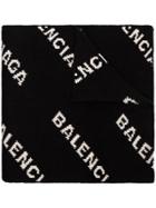 Balenciaga Black And White Logo Intarsia Wool Blend Scarf