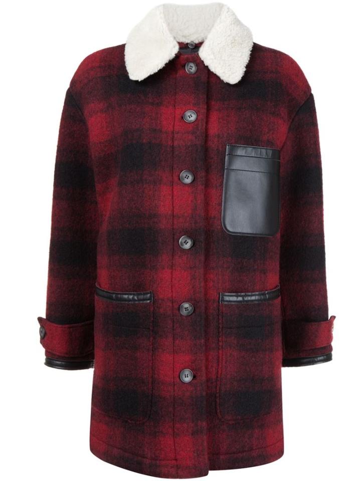 Mm6 Maison Margiela Checked Short Coat, Women's, Size: 38, Red, Polyester/viscose/wool
