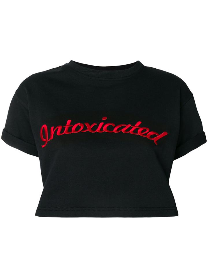 Intoxicated Logo Embroidered Cropped T-shirt - Black