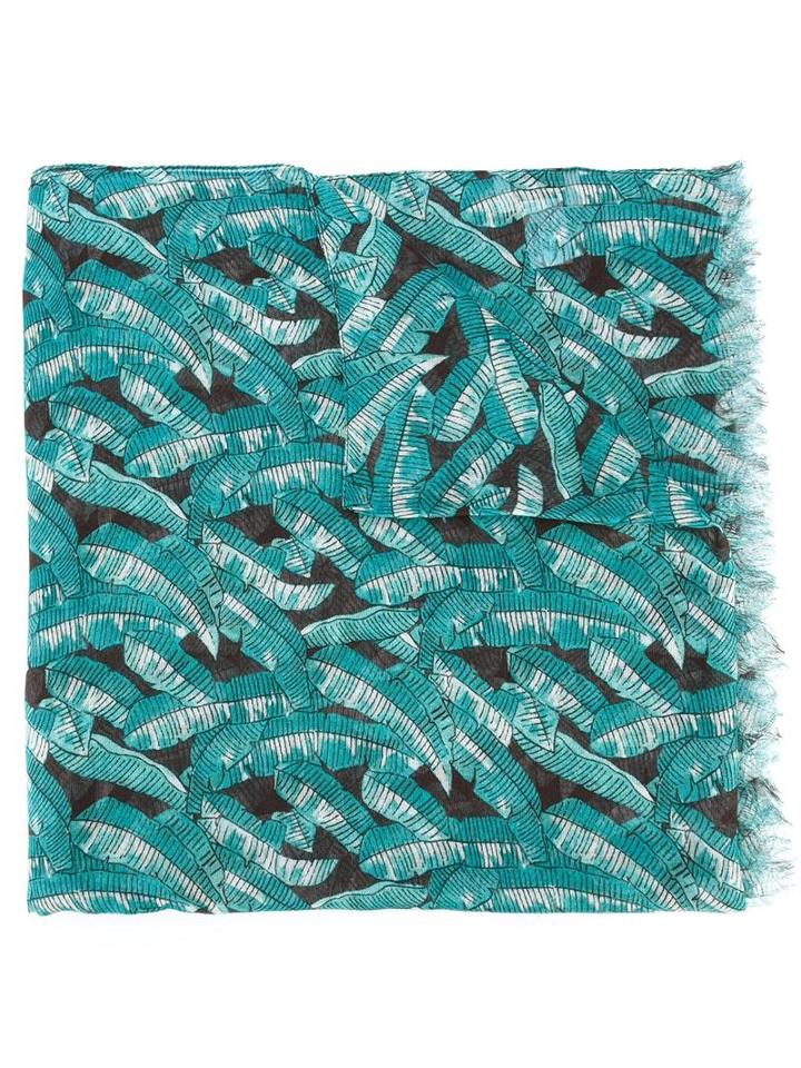 Valentino Valentino Garavani Leaf Print Scarf, Men's, Blue, Modal/cashmere/silk
