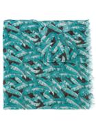 Valentino Valentino Garavani Leaf Print Scarf, Men's, Blue, Modal/cashmere/silk
