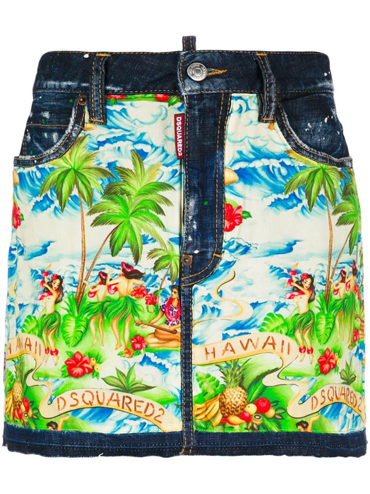 Dsquared2 Hawaiian Print Mini Skirt - Blue