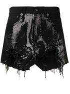 R13 Distressed Denim Shorts With Sequins - Black