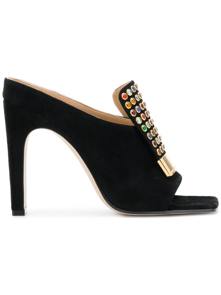 Sergio Rossi Studded Open Toe Mules - Black