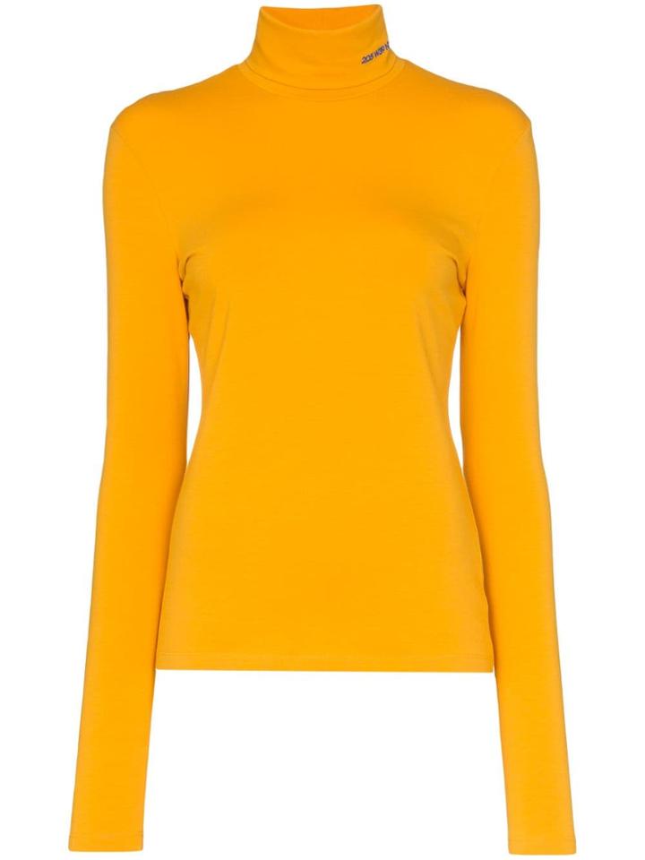 Calvin Klein 205w39nyc Logo Fitted Cotton Turtleneck Top - Yellow