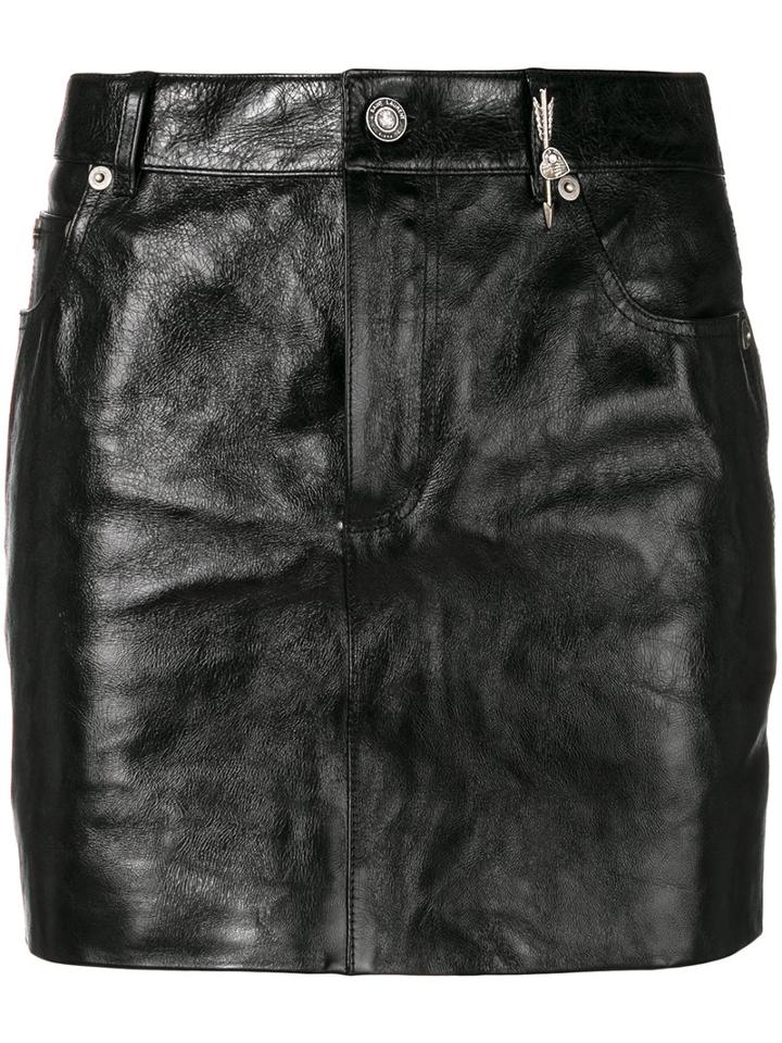 Saint Laurent - Mini Skirt - Women - Silk/calf Leather/zamac - 38, Black, Silk/calf Leather/zamac