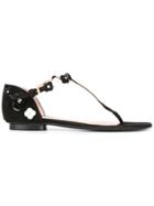 Boutique Moschino Floral Applique Flat Sandals - Black