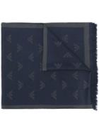 Emporio Armani - Logo Pattern Scarf - Men - Wool - One Size, Blue, Wool