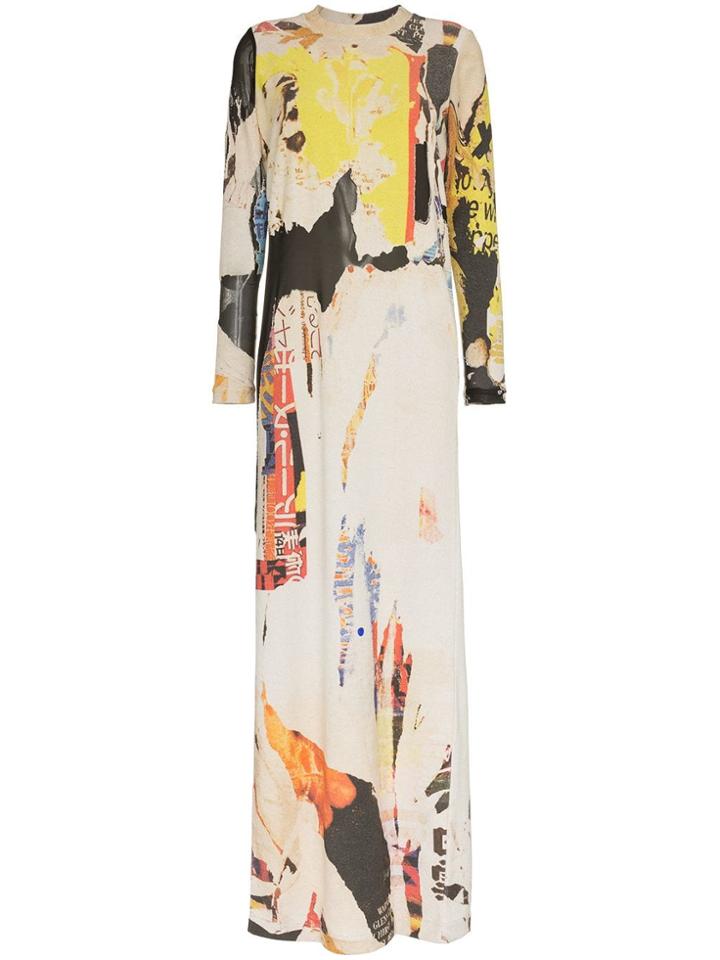 Marques'almeida Poster Print Cotton Blend Maxi Dress - Nude & Neutrals