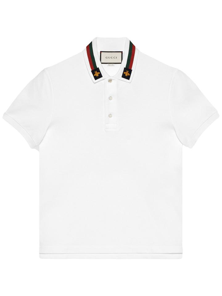 Gucci Cotton Polo With Web And Bee - White