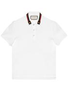 Gucci Cotton Polo With Web And Bee - White