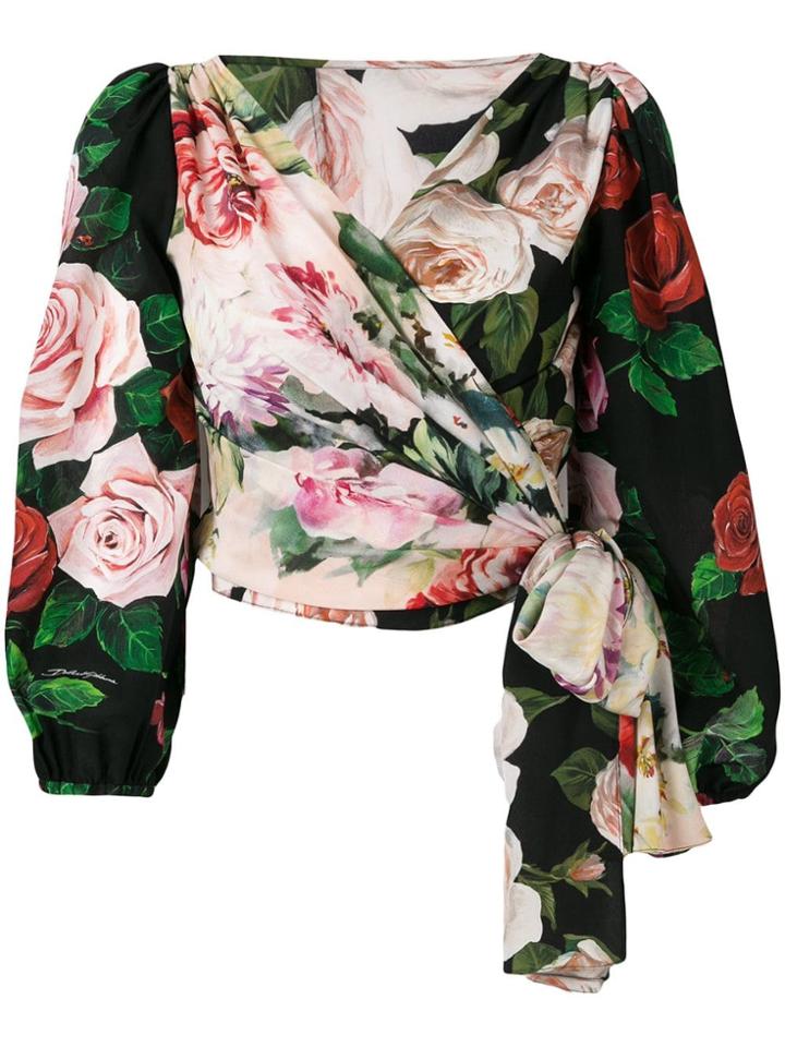 Dolce & Gabbana Rose Print Wrap Blouse - Black