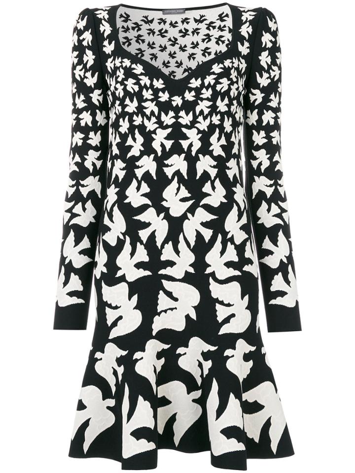 Alexander Mcqueen Swallow Jacquard Dress - Black