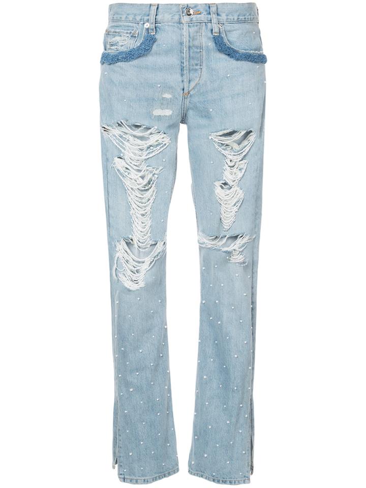 Jonathan Simkhai Distressed Embellished Jeans - Blue