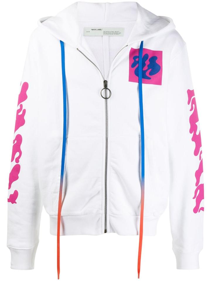 Off-white Zip Front Graphic Print Hoodie