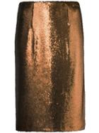 Paule Ka Sequin Pencil Skirt - Brown