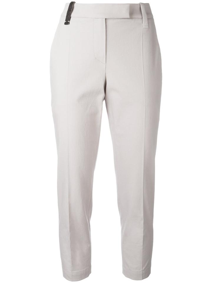 Brunello Cucinelli Contrast Trim Cropped Trousers, Women's, Size: 38, Grey, Cotton/spandex/elastane/polyester/brass