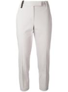 Brunello Cucinelli Contrast Trim Cropped Trousers, Women's, Size: 38, Grey, Cotton/spandex/elastane/polyester/brass
