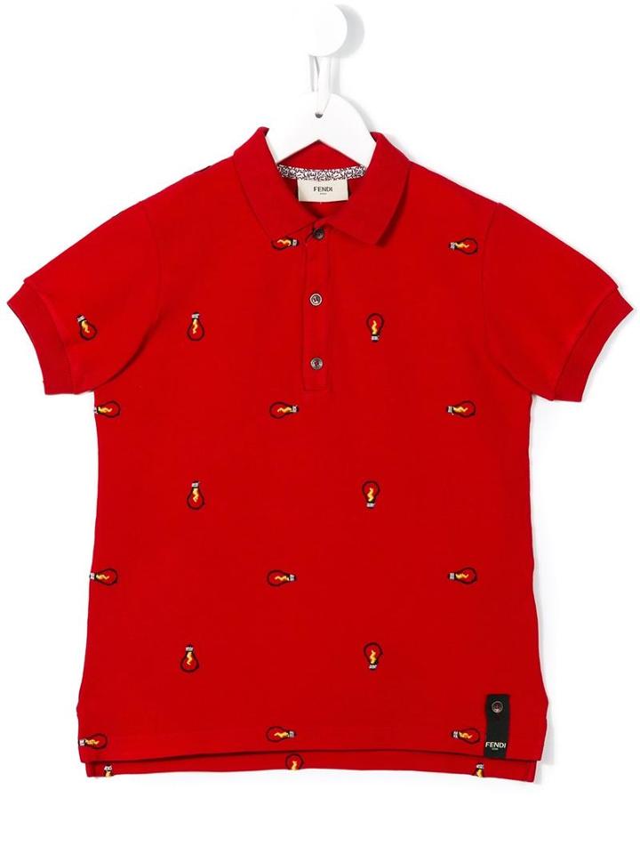 Fendi Kids Lightbulb Embroidered Polo Shirt, Boy's, Size: 6 Yrs, Red