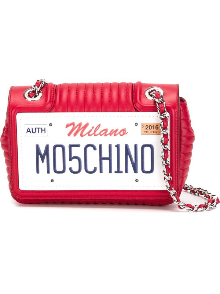 Moschino Number Plate Shoulder Bag, Women's, Red