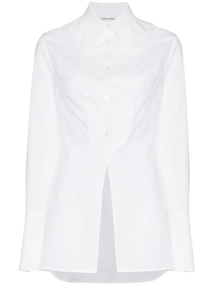 Wright Le Chapelain Plastron Side Slit Cotton Shirt - White