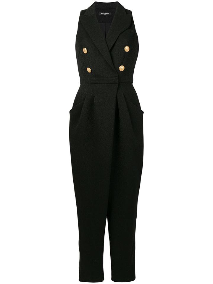 Balmain Sleeveless Double Breasted Jumpsuit - Black