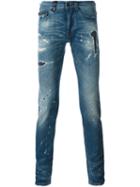 Marcelo Burlon County Of Milan Distressed Jeans, Men's, Size: 32, Blue, Cotton/spandex/elastane/polyester