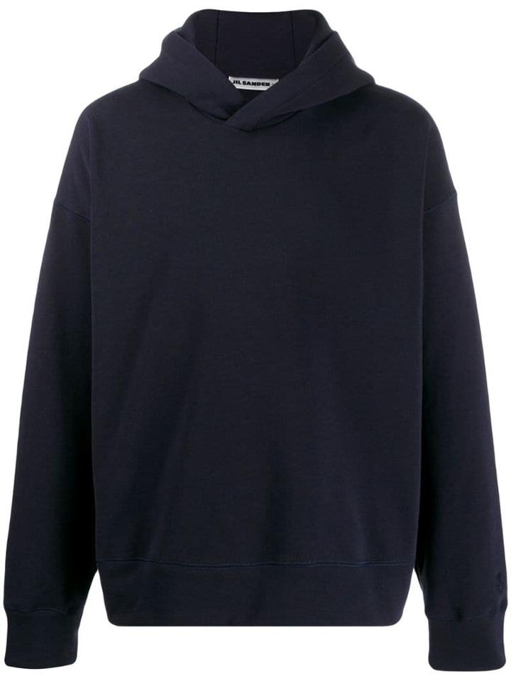 Jil Sander V-neck Classic Hooded Sweater - Blue