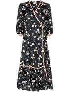 By Timo Floral Print Contrast Trim Wrap Dress - Black