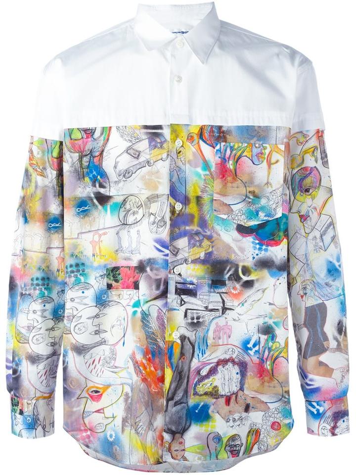 Comme Des Garçons Shirt Multiple Prints Shirt, Men's, Size: Medium, White, Cotton