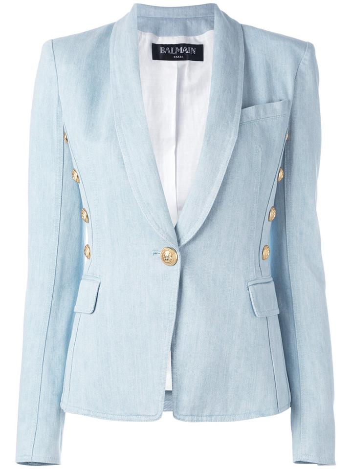 Balmain - Metallic Embellished Blazer - Women - Cotton/spandex/elastane/viscose - 36, Blue, Cotton/spandex/elastane/viscose