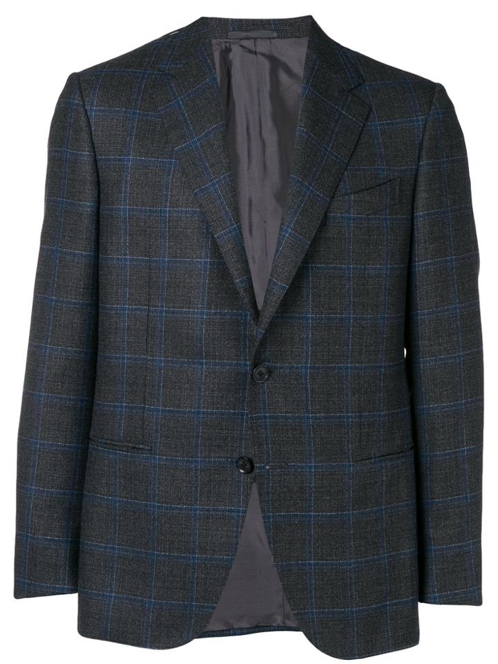 Caruso Check Two Button Blazer - Black