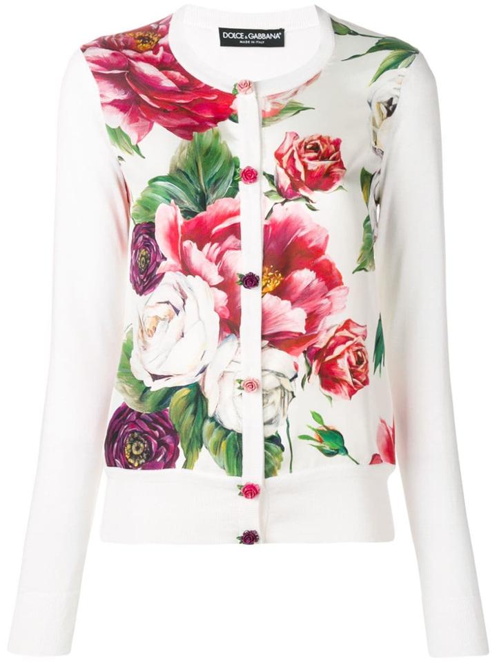 Dolce & Gabbana Rose Print Cardigan - White