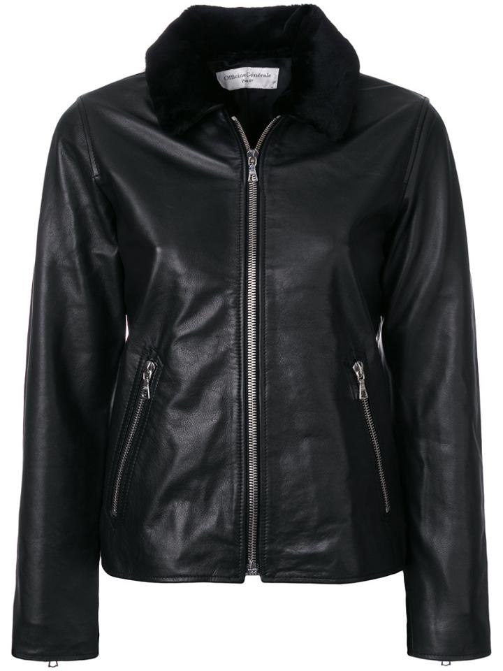 Officine Generale Textured Collar Zipped Jacket - Black
