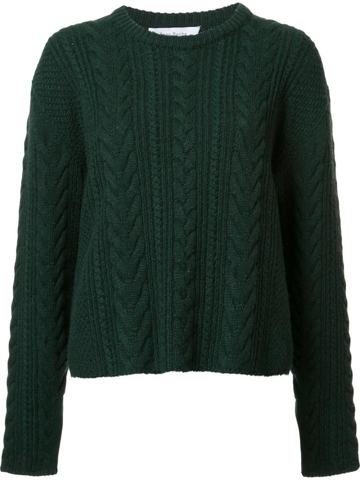 Ryan Roche Cable Knit Cropped Jumper, Women's, Size: Xs, Green, Cashmere