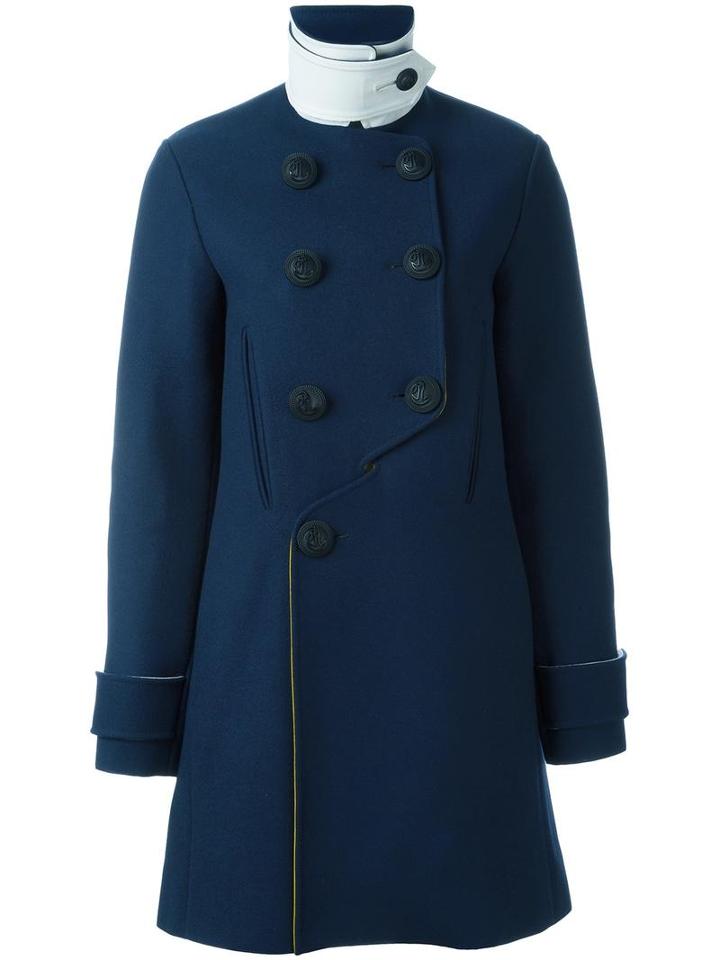 Cédric Charlier Double Breasted Coat, Women's, Size: 40, Blue, Virgin Wool/polyester/rayon/rayon