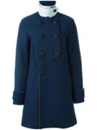 Cédric Charlier Double Breasted Coat, Women's, Size: 40, Blue, Virgin Wool/polyester/rayon/rayon
