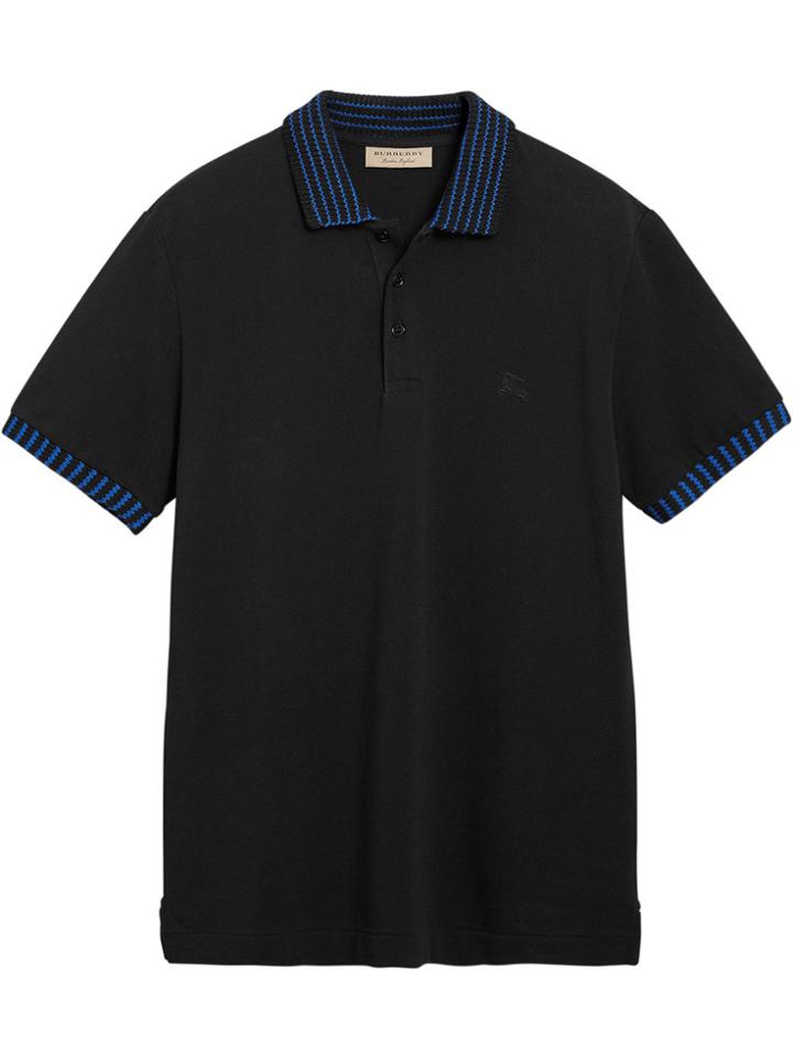 Burberry Striped Trim Polo Shirt - Black