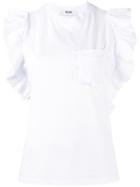 Msgm Sleeveless Frill T-shirt, Women's, Size: Xs, White, Cotton