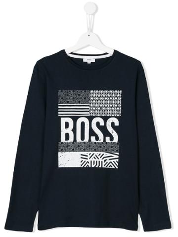 Boss Kids Logo Print Longsleeved T-shirt - Blue