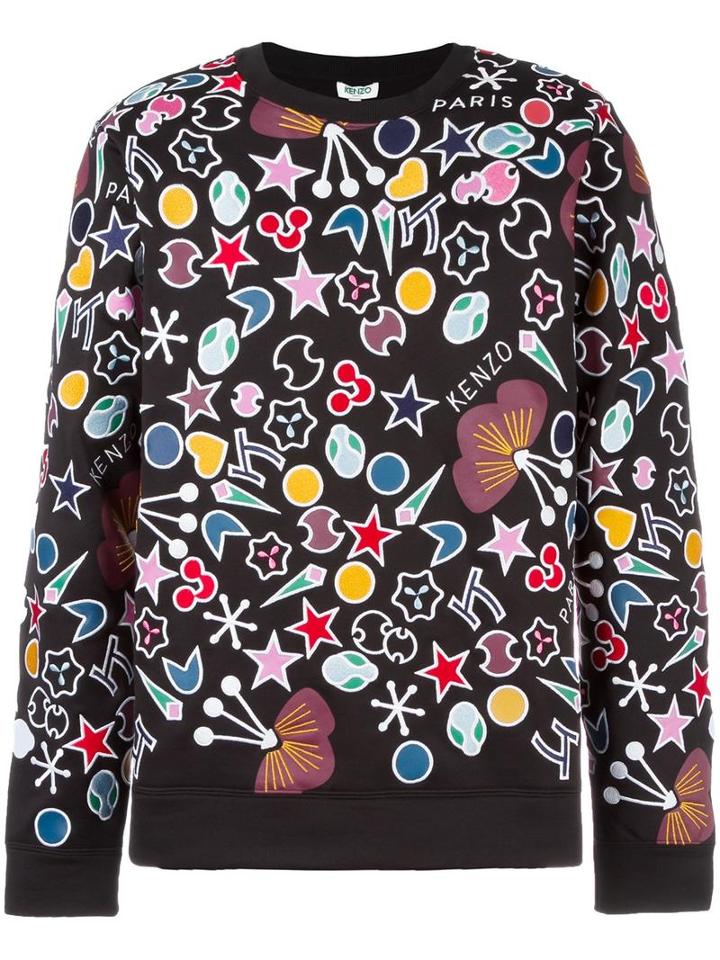 Kenzo Multi Symbol Embroidered Sweatshirt, Men's, Size: Xxl, Black, Cotton/polyester