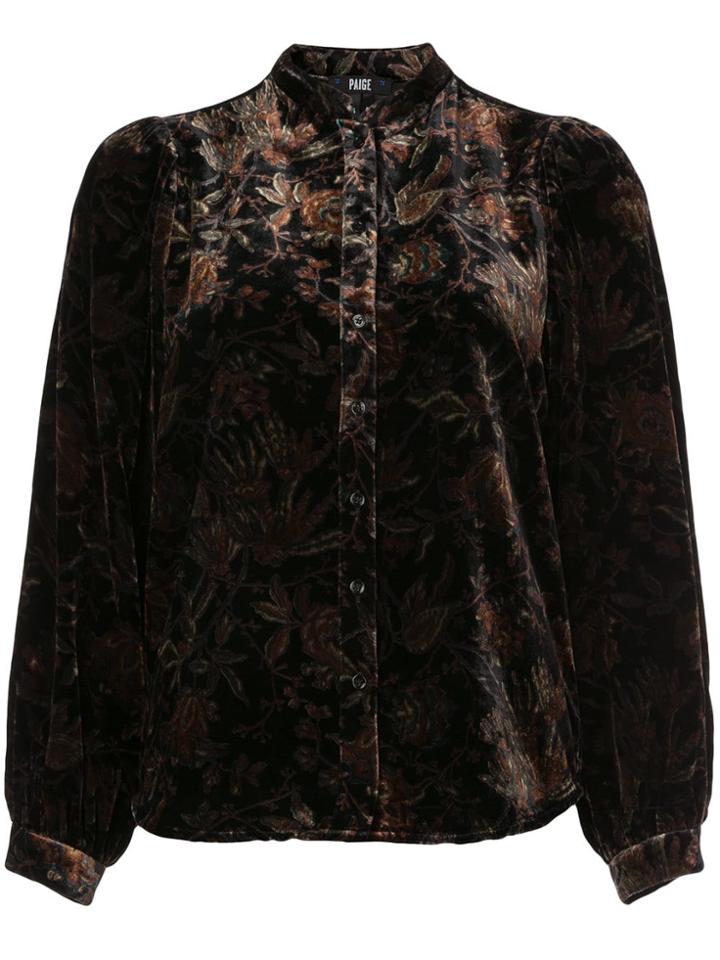 Paige Foliage Print Mandarin Collar Shirt - Black