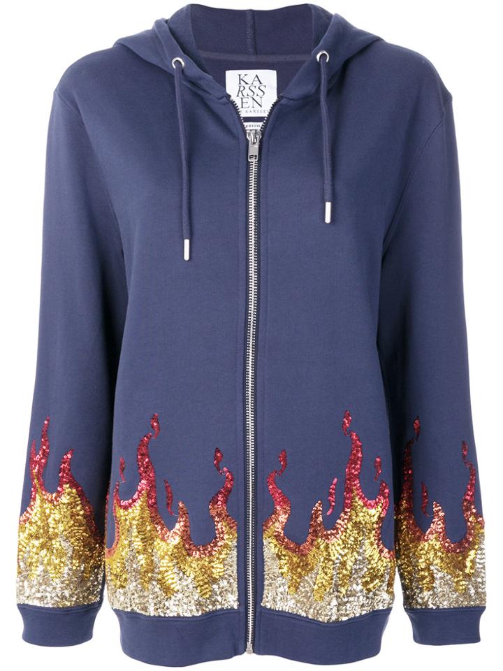 Zoe Karssen Sequin Flames Hoodie - Blue