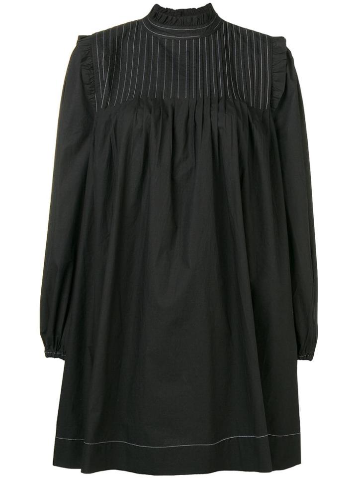 Ganni Pleated Flared Mini Dress - Black