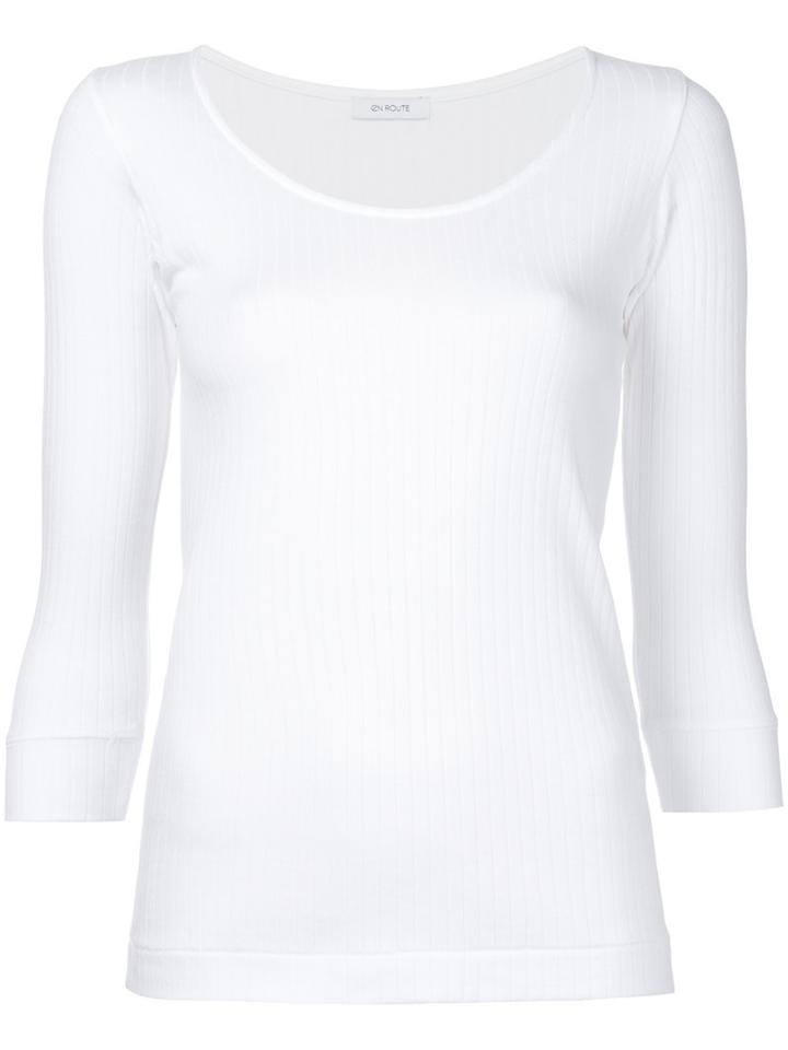 En Route - Three-quarters Sleeve Ribbed T-shirt - Women - Cotton - One Size, White, Cotton