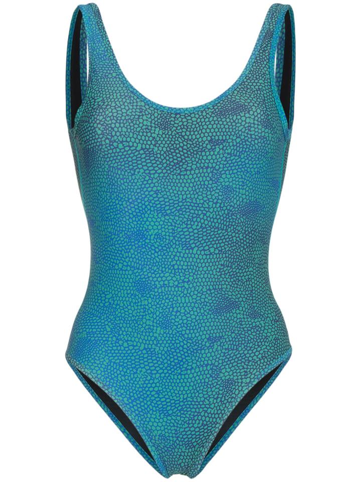 Double Rainbouu Lizard Print One Piece With Scoop Back - Blue