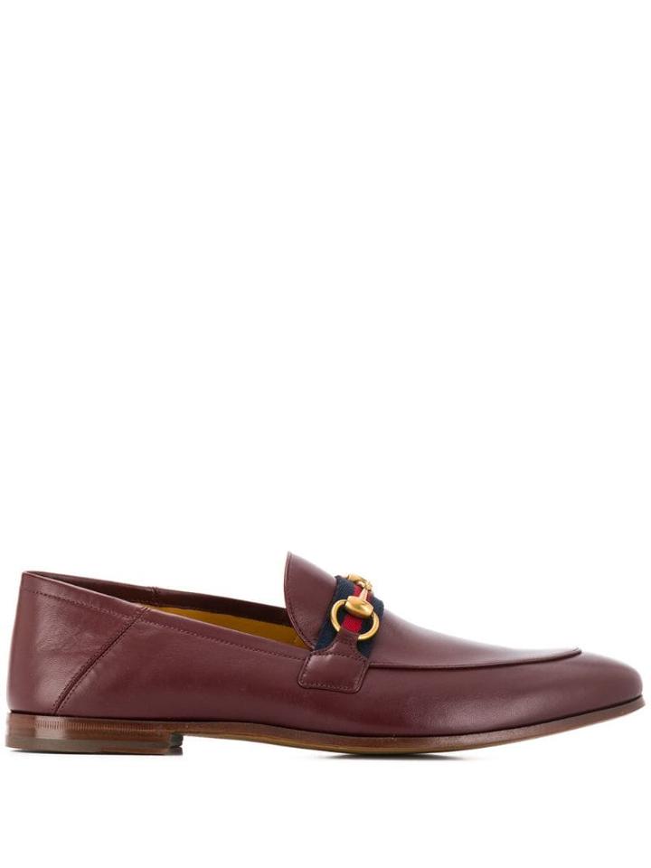 Gucci Men's Leather Horsebit Loafer With Web - Red
