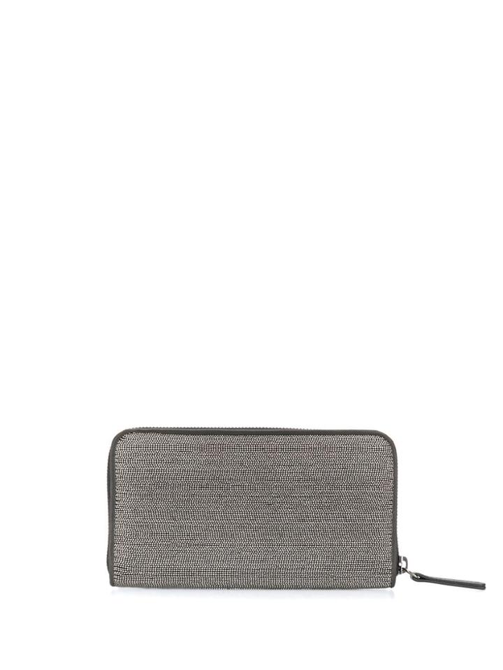 Brunello Cucinelli Bead-embellished Continental Wallet - Silver