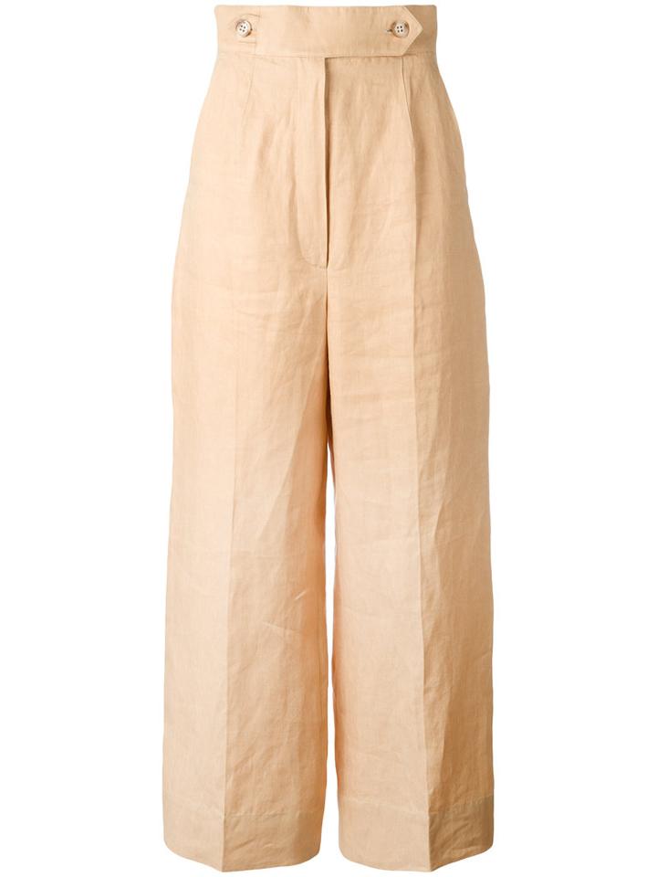 Sportmax High Waisted Trousers, Women's, Size: 40, Nude/neutrals, Linen/flax